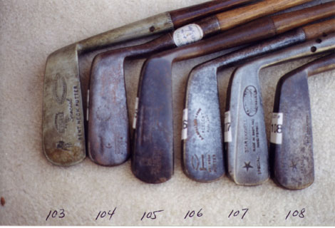 Gun Metal, Brass, Wooden Shaft Golf Clubs and Collectibles, Antique Golf Balls and golf collectables.