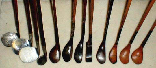 Gifts for the Golfer! Golf Gifts. Wooden Shaft Golf Clubs and Collectibles, Antique Golf Balls and golf collectables.  Hickory Golf Clubs - Great artifacts for interior decorating! Rare coins