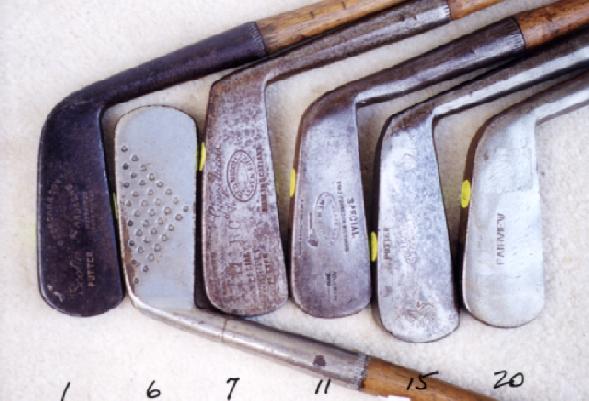 Wooden Shafted Golf Clubs, wood shaft putters, hickory shaft niblicks, long nose woods and rut irons.